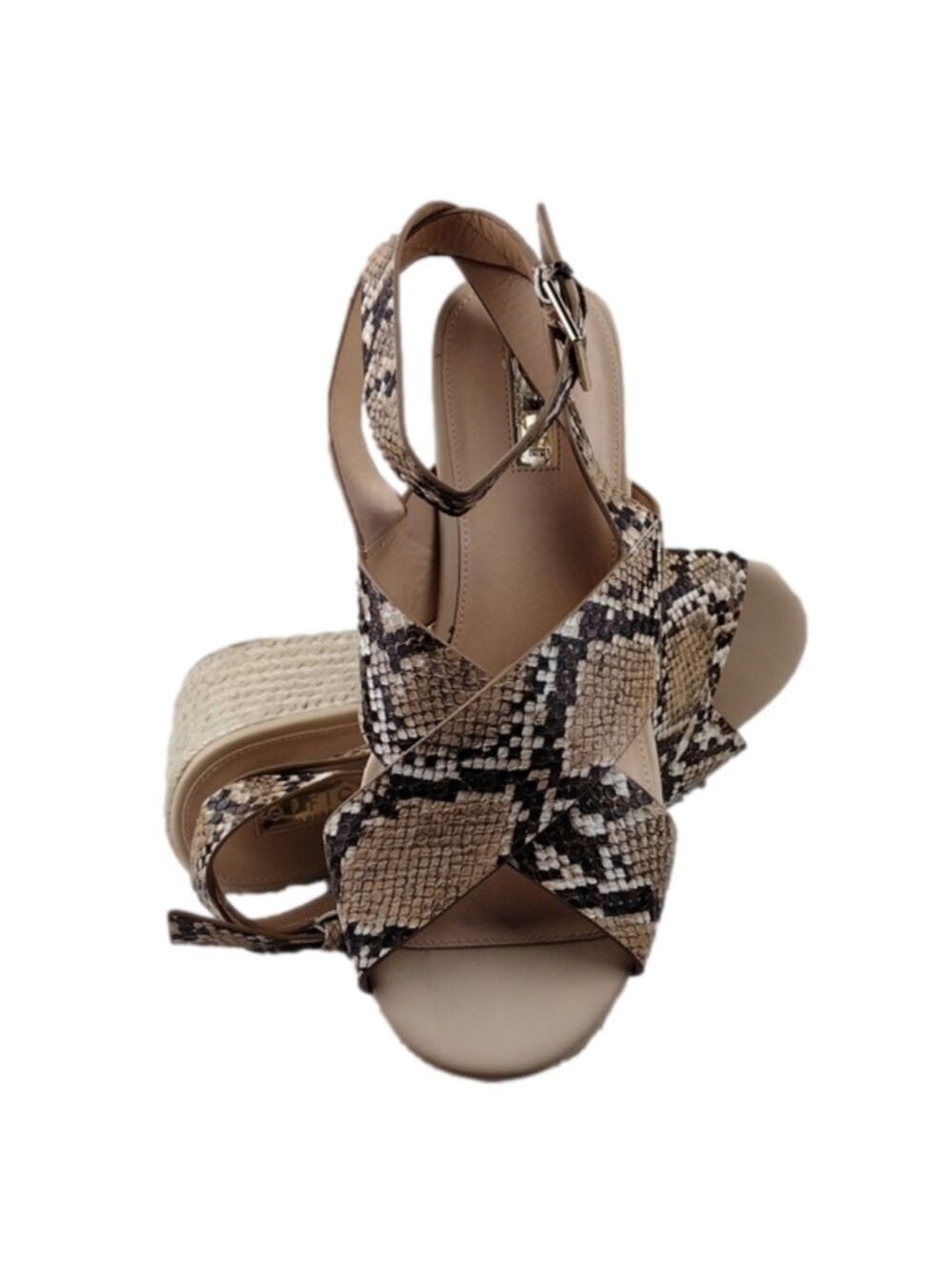 Office London Brown Snakeskin Open Toe Slingback Platform Espadrille Sandal Shoe